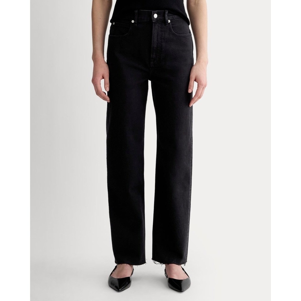 Everlane The Way High Jean Washed Black Organic Cotton Raw Hem 24 Long